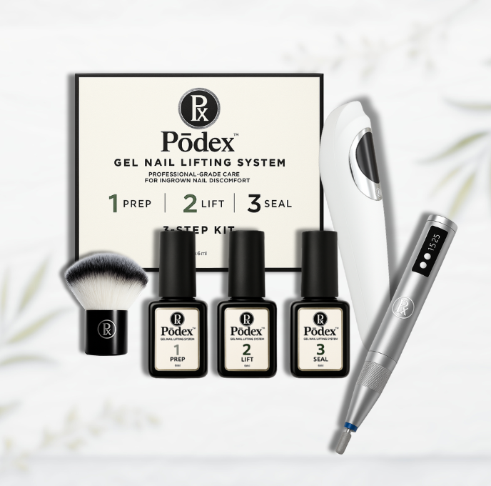 Complete ingrown toenail correction kit with lifting gel, UV lamp and tools.
