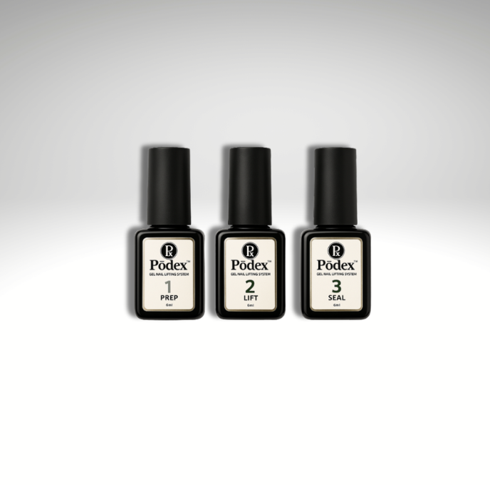 Included: Pōdex PREP Step 1, Pōdex LIFT Step 2, Pōdex SEAL Step 3. Transparent lifting gel polish sysstem for ingrown finger and toenail correction and pain relief
