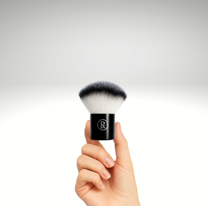 Pōdex® SWEEP Professional Nail Brush shown at actual size with soft synthetic bristles for removing nail dust before applying the Pōdex® 3-Step Nail Lifting Gel System. Reusable and easy to disinfect between professional or home treatments.
